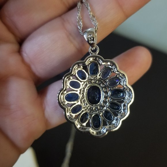 Swarovski Elements Blue Crystal Floral Chandelier Women's Necklace - Picture 6 of 8